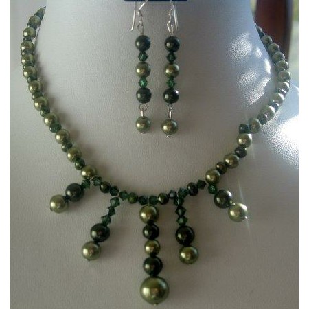  Green FreshWater Pearls & Tahitan Crystals Necklace Set