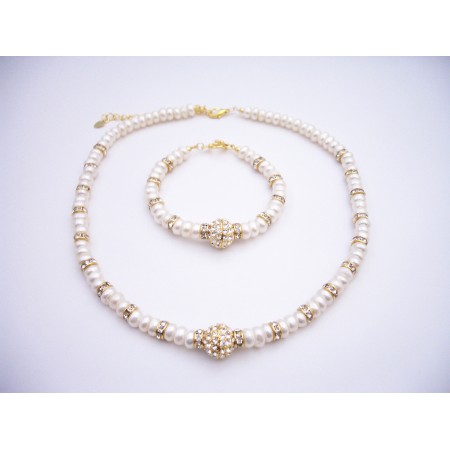 Choker & Bracelet FreshWater Pearls w/ Rondells Gold Plated Pendant