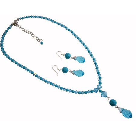 Handcrafted Necklace Swarovski Aquamarine & Turquoise Crystals