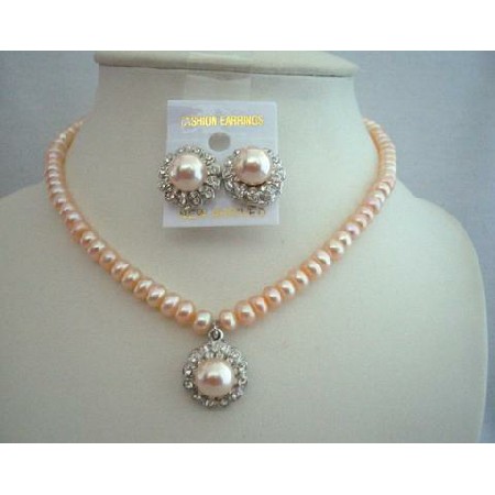 Handcrafted Custom Jewelry Potato Freshwater Pearls Peach Necklace Set