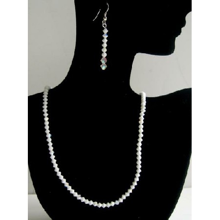 Handmade Swarovski Crystals Jewelry Chalk AB Chalk Necklace & Earrings