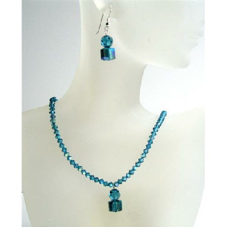 Indicolite AB Swarovski Crystals Handmade Jewelry Cute Necklace Set