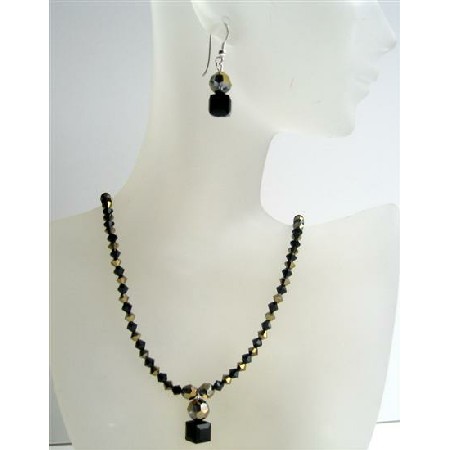 Dorado & Jet Swarovski Crystals Handmade Custom Jewelry Necklace Set