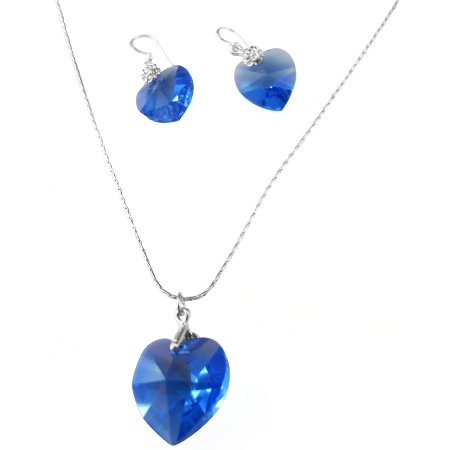 Swarovski Sapphire Heart Romantic Valentine Necklace Jewelry Set
