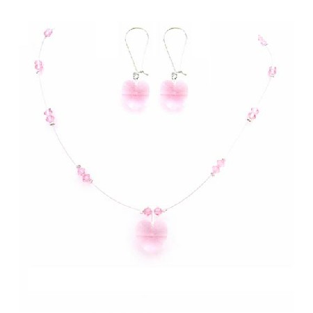 Rose Crystals Heart Swarovski Crystals Pendant Earrings Necklace Set
