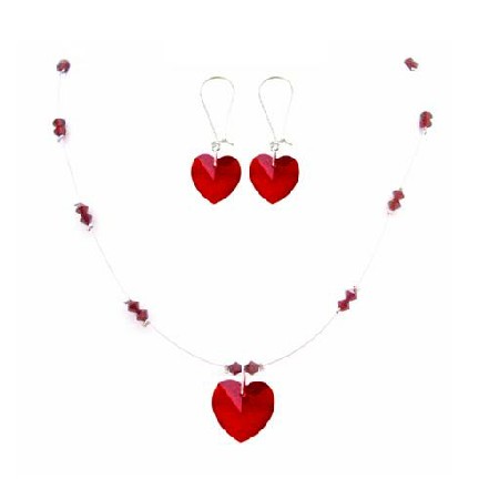 Valentine Love Siam Red Crystals Swarovski Heart & Beads Necklace Gift