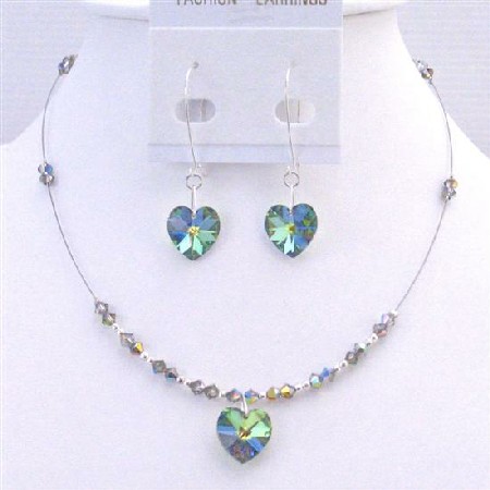 Heart Jewelry Vitral Medium Swarovski Crystals Pendant Earrings Set