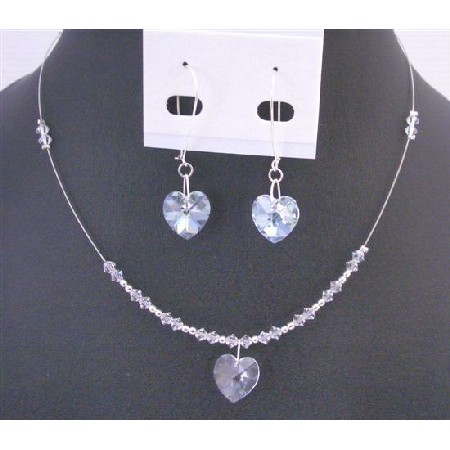 Clear Crystals Heart Pendant Earring Set Dainty Valentine Heart Gift