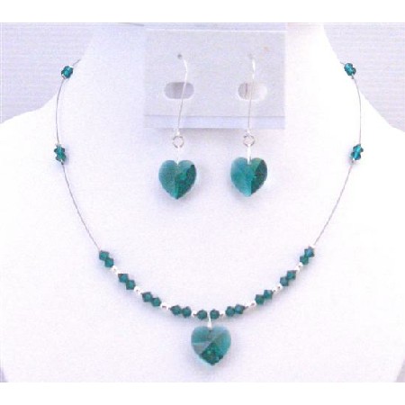 Swarovski Emerald Crystals Heart Pendant Jewelery Hoop Valentine Gift