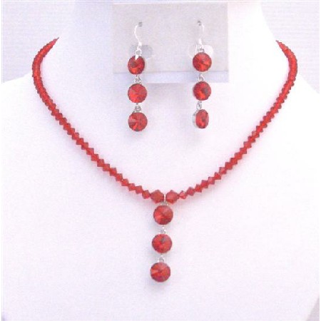 Exquisite Passion Lite Siam Red Swarovski Crystal Pendant Necklace Set