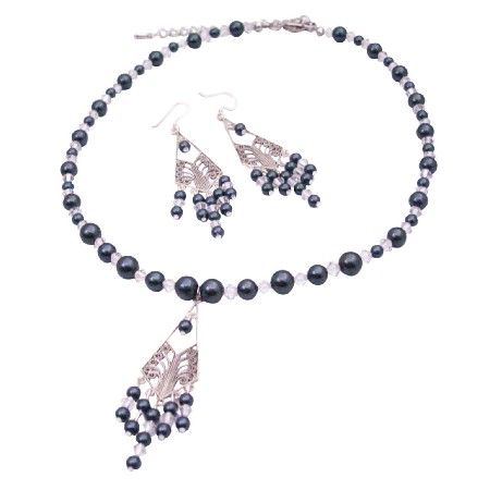 Affordable Tahitan Pearls Earrings Swarovski Clear Crystals Necklace
