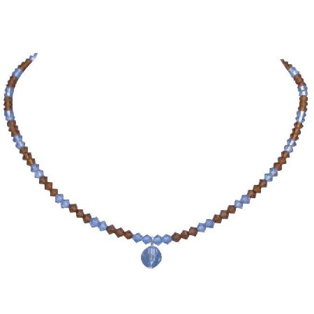 Teens Girls Swarovski Necklace Gift Smoked Topaz Aquamarine Crystals