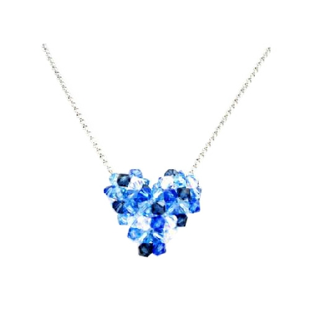 Inexpensive Swarovski Sapphire AB Crystal Puffy Heart Necklace