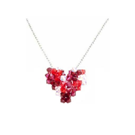 Shop Heart Necklace Siam Red Crystals Necklace For Party Wear
