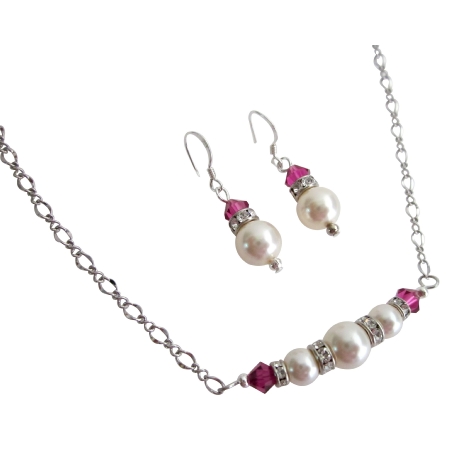 Gifts for Girlfriends Ivory Pearls Fuchsia Crystals Valentine Jewelry