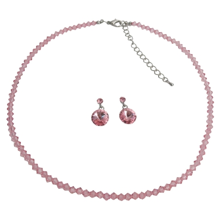 Dainty Delicate Rose Pink Crystal Jewelry Best Gift For Your Love