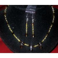 Genuine Swarovski Smoked Topaz & Lime Necklace & Earrings