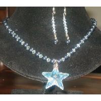 Genuine Midnite Blue Pearls & Swarovski Lavender Crystals Necklace & Earrings Handmade