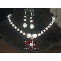 Genuine Swarovski Garnet Crystals & Cream Rose Pearls Necklace Set Handcrafted Custom Jewelry