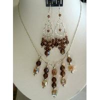 Genuine Lt. & Dark Topaz Crystals Bridal Sterling Siler Necklace Set Handmade