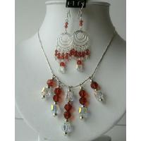 Genuine Swarovski Red Indian & AB Crystals Bridal Sterling Silver Necklace Set Handmade