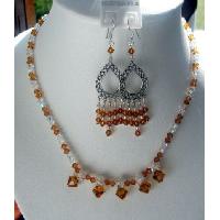 Genuine Swarovski Topaz & AB Crystals Sterling Silver Necklace & Earrings