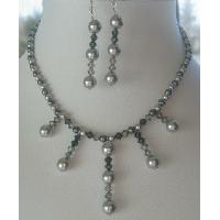 Genuine Swarovski Grey Pearls & Crystals Necklace & Earrings Handcrafted Custom Jewelry
