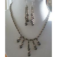 Genuine Swarovski Dark Topaz & Champagne Pearls Necklace Set 