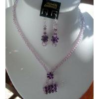 Genuine Light Amethyst Swarovski Crystals w/ Purse Pendant Necklace Set Handcrafted Custom Jewelry 
