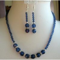 Vintage Necklace Set in Genuine Swarovski Sapphire Crystals w/ Simulated Diamond Rings Handmade