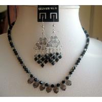 Hand Made Vintage Set in Genuine Swarovski Jet and Black Diamond clear Crystals