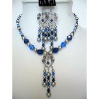 Vintage Genuine Swarovski Sapphire Crystals & Pearls Necklace Set Handcrafted Custom Jewelry
