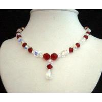 Genuine Swarovski AB w/ Siam Red & AB Crystals Drop Pendant Necklace Handcrafted Necklace 