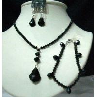 CustomMade Genuine Swarovski Jet Crystals Jewelry Set w/ Bracelet