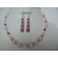 Beautiful Necklace Set Genuine Swarovski Rosaline Pearls & Fuschia Crystals w/ Silver Rondells