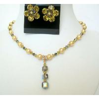Pearls Jewelry Genuine Pearls Lime Pearls & Lime Crystals Swaovski Necklace Set