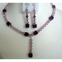 Sparkling Evening Jewelry Stunning Bridal & Bridesmaid Party Jewelry Genuine Amethyst Crystals Necklace Set w/ TearDrop 