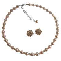 Peach Necklace Set Genuine Swarovski Peach Pearls & Crystals Jewelry Handcrafted Necklace  