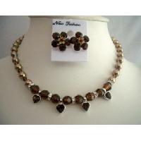 Genuine Swarovski Bronze Pearls & Smoked Crystals w/ Rondells & Heart Pendant Necklace Set