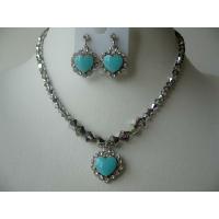 Wedding Formal Party Jewelry Genuine Fine Crystals Necklace Set In Volcano Crystals w/ Turquise Pendant