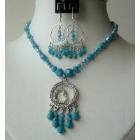 Fine Jewelry Genuine Swarovski Crystals AB Turaquoise Handcrafted Necklace Set w/ Cubic Zircon Pendant 