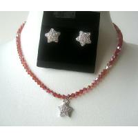 Genuine Fine Swarovski Crystals Indian Red AB w/ Cute Star Pendants Necklace Set 