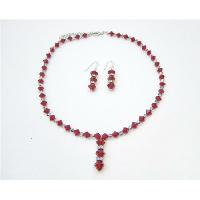 Genuine Swarovski Siam Red Crystals Evening Jewelry w/ Silver Rondells & Silver Earrings  