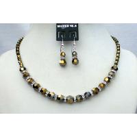 Cinnamon Crystals Jewelry Genuine Swarovski Dorado Crystals w/ Silver Rondells Necklace & Sterling Silver Earrings 