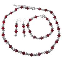 Custom Jewelry Genuine Swarovski Siam Red Crystals w/ Bali Silver Necklace Earrings Bracelet Complete Set