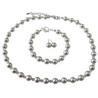 Handmade Genuine Pearls & Clear Crystals Jewelry Necklace Earrings Bracelet Complete Set