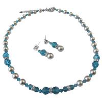Genuine Crystals & Pearls Jewelry Swarovski Indicolite Crystals & Grey Pearls Necklace & Earrings