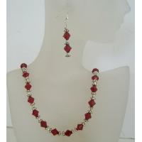 Swarovski Siam Red Crystals Jewelry w/ Bali Silver Sterling Silver Earrings & Necklace 