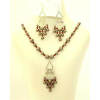 Sterling Silver w/ Swarovski Pearls & Crystals Jewelry Dark Brown Pearls w/ Dark Siam Red Crystals Set 