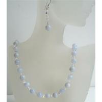 Swarovski AB Crystals And Blue Agate Beads Jewelry Handmade Necklace & Earrings 